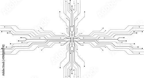 Futuristic circuit board vector, black electronic motherboard lines on white, digital technology hardware pattern