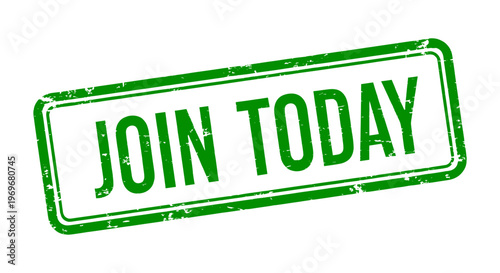 Join today green rubber stamp vector, distressed grunge call to action icon, membership registration sign for marketing