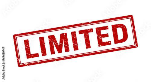 Red limited rubber stamp vector, distressed grunge ink seal icon, vintage textured rectangular sign for marketing use