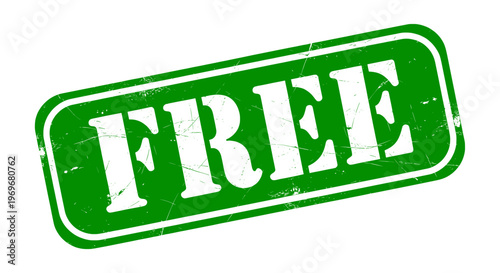 Vintage green free rubber stamp vector icon. Distressed grunge free label for marketing. Grungy green promotional seal.