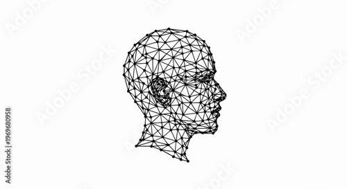Wireframe human head profile, scientific, digital, abstract, geometric, network.