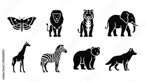 A collection of striking black silhouettes depicting diverse african wildlife and insect forms showcasing natural beauty high quality professional detailed modern
