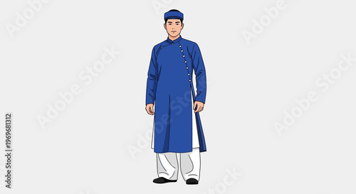 Vietnamese Man in Traditional Ao Dai Outfit