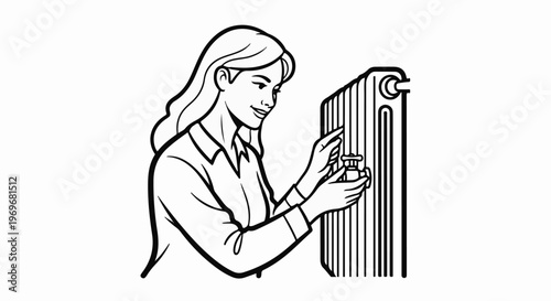 Woman adjusting radiator dial for comfortable home heating