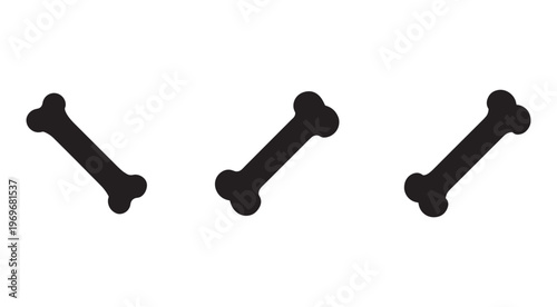 Three black dog bones on white background for pet or animal related concepts  bone icons