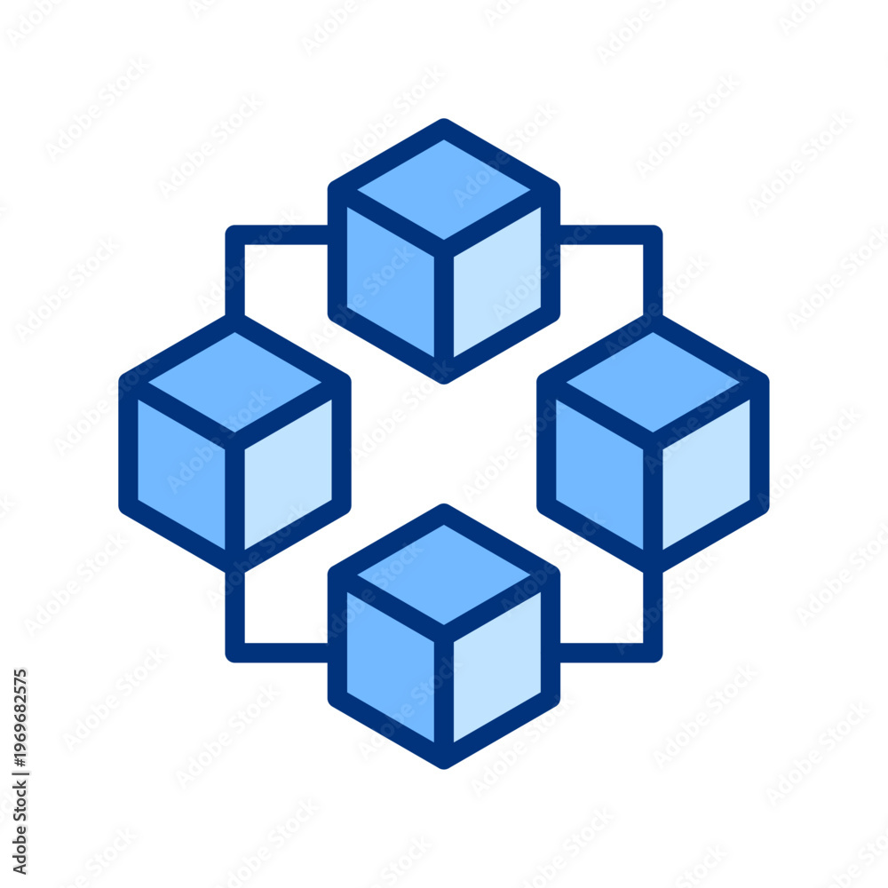 Obraz premium Blockchain solid icon. Fintech, Financial Technology, Digital Mobile Banking, Finance concept. Blue vector sign.