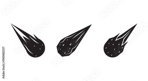 Three black flame icons in different shapes and sizes  isolated on white background