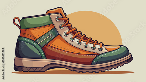 Colorful hiking boot design on a light background showing details of the shoe for outdoor activity or casual wear