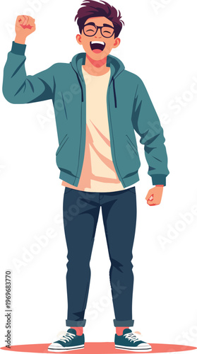 uomo o donna ragazzo o ragazza euforico vincita bello festa , balla o si sente bene vettoriale	
