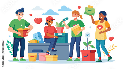 Volunteers help with organizing supplies in a community center during a weekend project to support local families in need