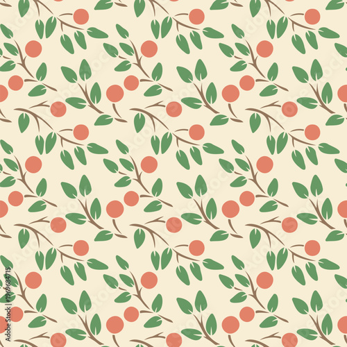 This elegant vector pattern features intertwining branches adorned with berries and leaves, creating a seamless design suitable for various applications. The drawn style gives it a handcrafted feel, p