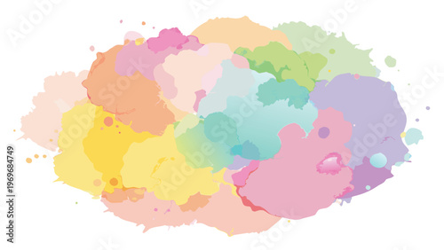 Colorful splash of paint creates a vibrant mix of shapes and hues on a white background in a creative display of abstraction