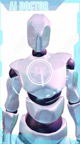 This high-quality 3D scientific visualization presents a realistic Artificialis Intelligentia (AI) physician avatar designed for the rapidly evolving sectors of Telemedicina and digital healthcare. 