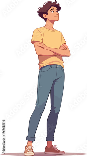  persona uomo ragazzo guarda in alto vettoriale da montagna in cima	
