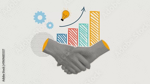 Trendy Halftone art Collage Handshake. Business agreement and teamwork.