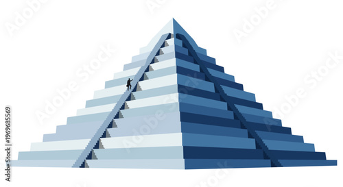Man Climbing staircases on a large pyramid structure representing organizational hierarchy and career growth Showing Hard Work Versus Easy Path Vector Illustration