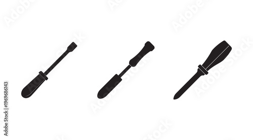 Three black screwdrivers on white background for repair and construction  tool set