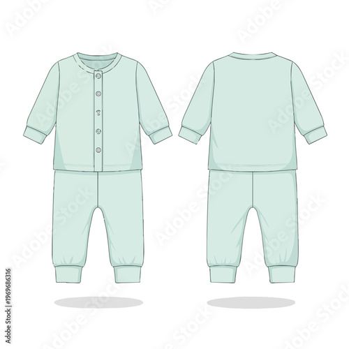 Baby Pajama Set Long Sleeve Button Down Sleepwear Flat Sketch