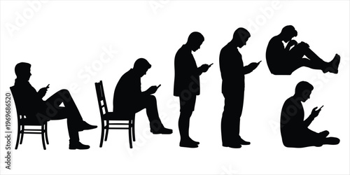 People Using Smartphones Silhouettes in Various Poses mobile phone technology