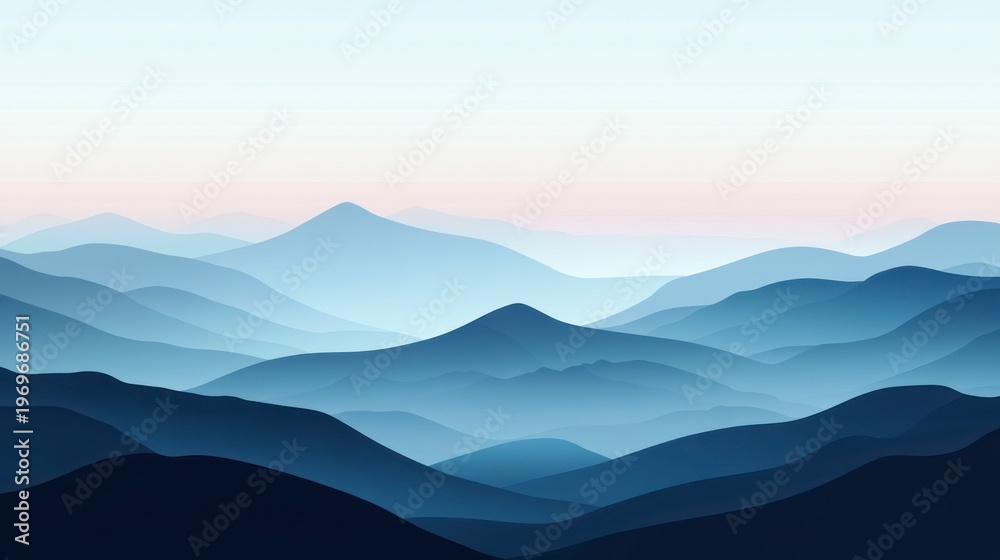Fototapeta premium Abstract mountain landscape layered silhouette in shades of blue