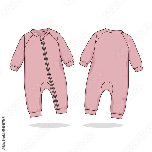 Pink Baby Romper Jumpsuit Flat Vector Illustration