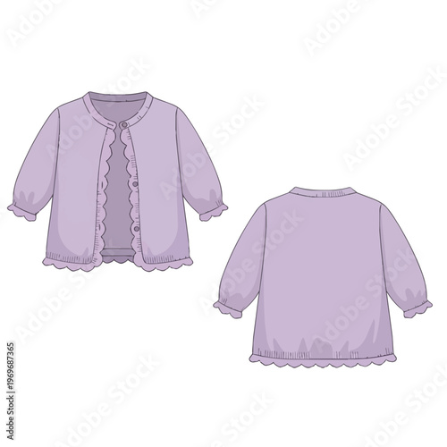 Lavender Scalloped Edge Cardigan Fashion Flat Sketch