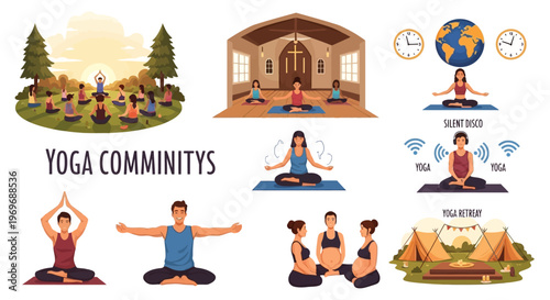 Diverse Yoga Community Practices Meditation and Wellness, Group Classes, Outdoor Retreats, and Online Sessions for Healthy Lifestyle