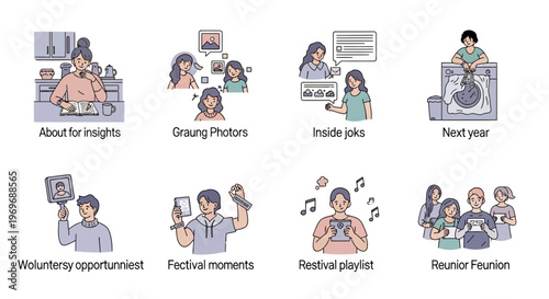 Minimalist Vector Illustrations Set: People Engaging in Social Media, Digital Communication, Online Interaction, Insights & Leisure Activities