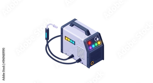 Isometric Portable Inverter Welding Machine with Torch and Cable, Professional Welder Tool Illustration Isolated on White
