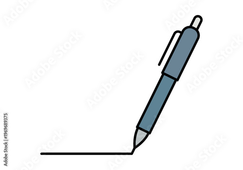 Bolígrafo de color azul trazando una línea continua sobre una superficie blanca que representa la escritura y la firma de documentos