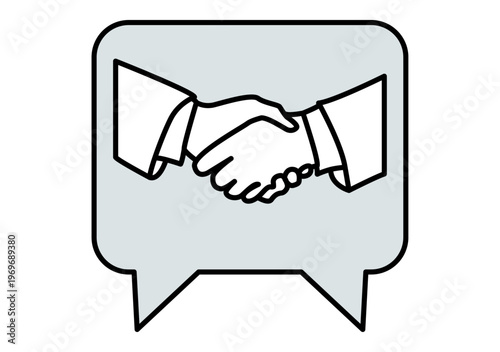 Apretón de manos dentro de un globo de texto que simboliza el acuerdo, la negociación y la comunicación exitosa en los negocios