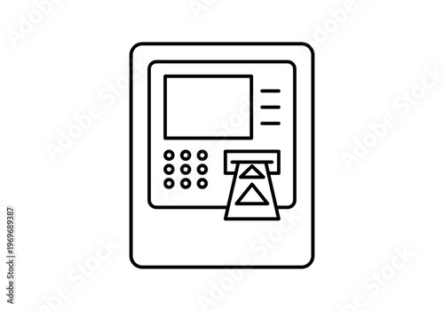 Cajero automático de líneas negras que muestra el proceso de retirada de efectivo o recibos bancarios