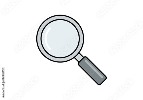 Icono de una lupa de mano con mango gris para búsqueda y exploración de detalles