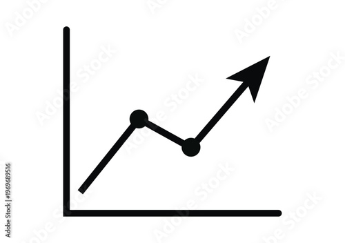 Icono de un gráfico lineal con una flecha negra ascendente que indica crecimiento y éxito en las ventas