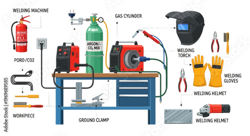 Comprehensive Welding Equipment and Tools Infographic for Industrial Workshop