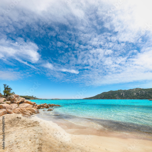 Breathtaking view of  beach of Santa Giulia resort.