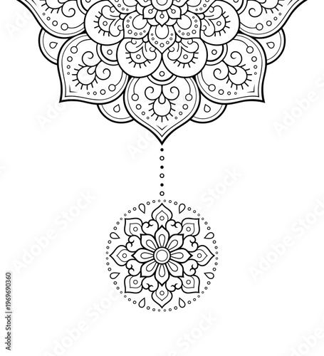 Circular pattern in form of mandala with flower for Henna, Mehndi, tattoo, decoration. Decorative ornament in ethnic oriental style. Outline doodle hand draw vector illustration.