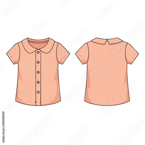 Peach Colored Peter Pan Collar Blouse Technical Fashion Sketch