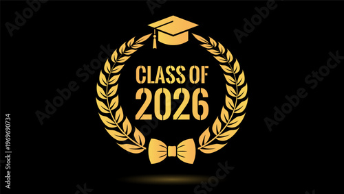 Class of 2026 award graduation icon with laurel wreath