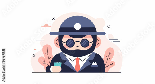 Stylized portrait of a gentleman in a suit, hat, and sunglasses