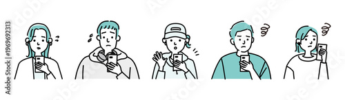 スマホを操作するカジュアルな服装の若い男女