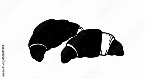 Two black, outlined croissants, one slightly behind the other, on a white background