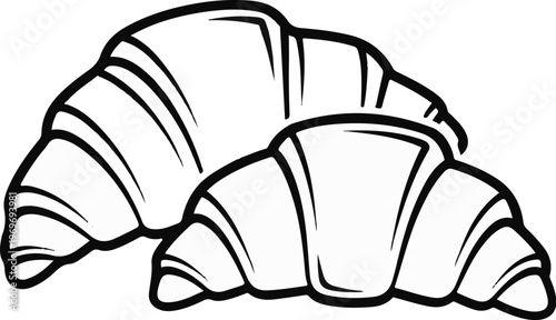 Two black and white line drawings of croissants are shown together