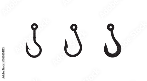 Three different types of fishing hooks for angling and fishing gear  hooks for various fishing techniques and bait  various hook shapes and sizes