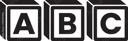 Three ABC alphabet blocks lined up horizontally on a white background, simple illustration.