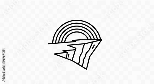 Stylized rainbow over a jagged cliff