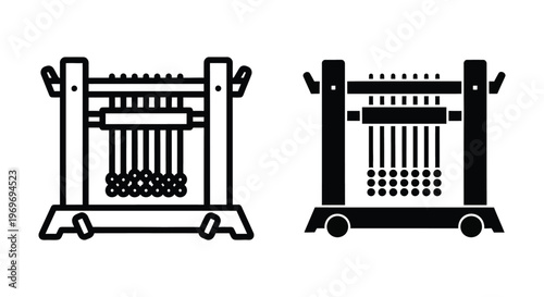 Weaving loom icon, vector illustration of a traditional textile machine for fabric production