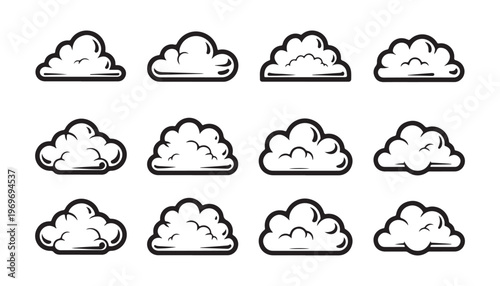 Outline cloud icon set in various shapes, simple vector design for web and application interface.