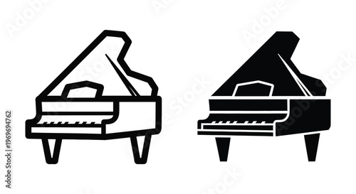 Grand piano icon set, musical instrument vector illustration, flat style piano symbol