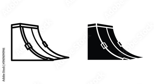 Skate ramp icon set, vector illustration of quarter pipe ramp for skateboarding, bmx, roller skating, extreme sports equipment
